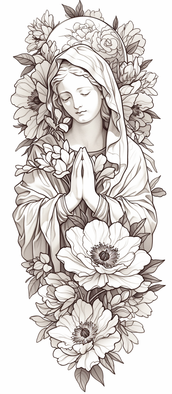 Religious Virgin Mary Bust with Floral Elements
