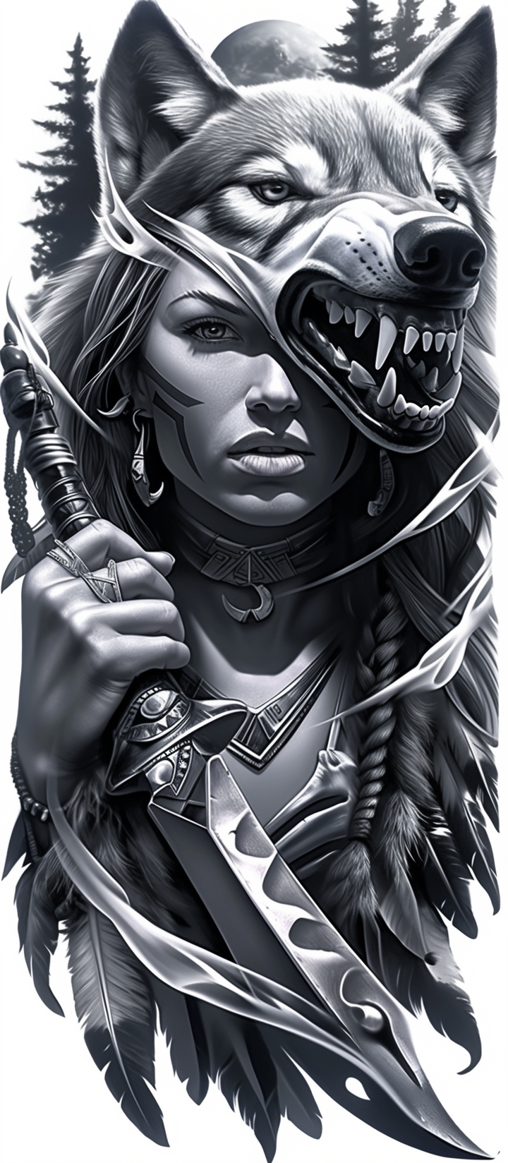 Warrior Woman with Wolf Spirit