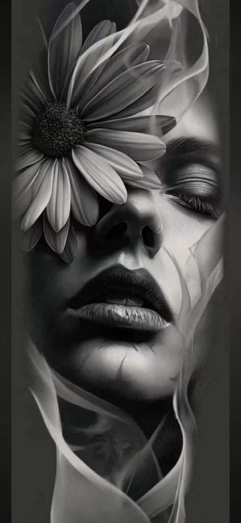 Black and Grey Floral Portrait with Smoke