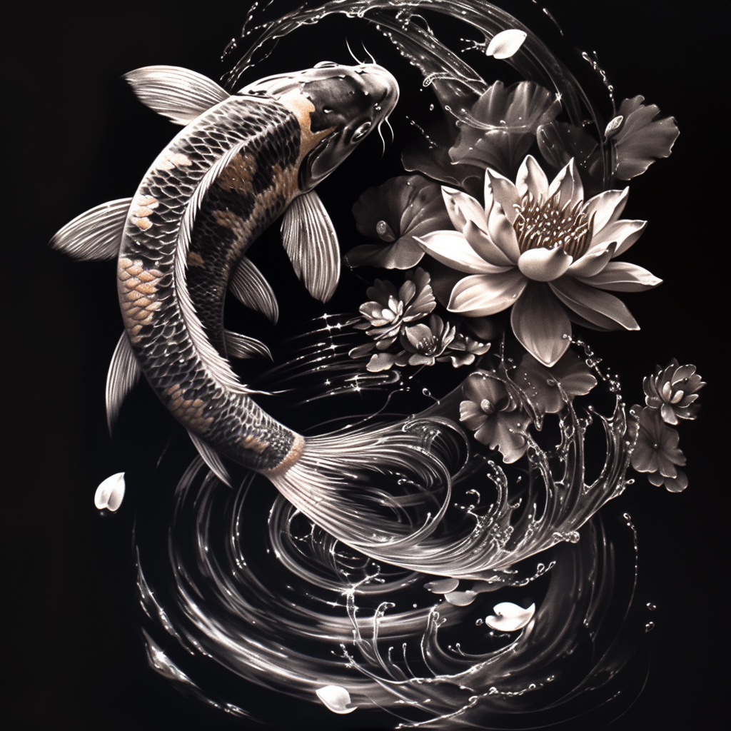 Realistic Koi and Lotus with Dynamic Water Splash