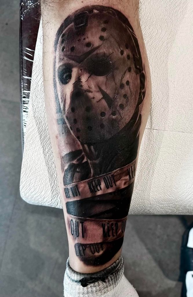 Realistic Jason Voorhees Mask with Keep Out Tape