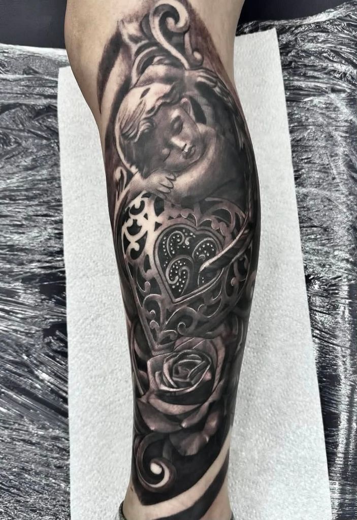 Sleeping Cherub, Ornate Locket & Rose Leg Piece